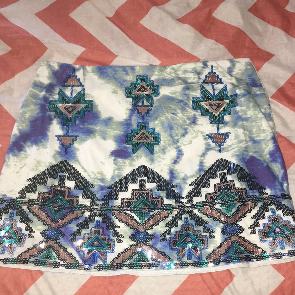 Blue and Rose Gold Sequin Mini Skirt